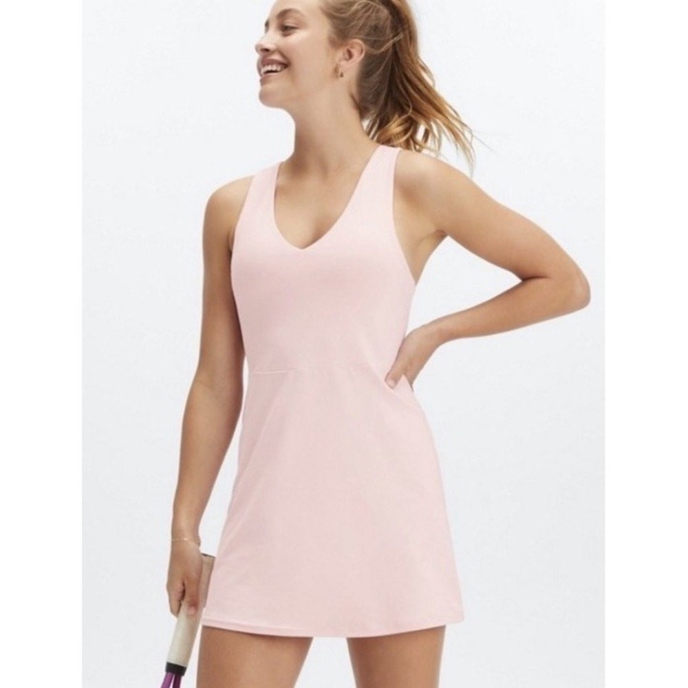 NWT Fabletics Dress Universal Tennis On-The-Go Dress Pink Racer back SZ L Womens